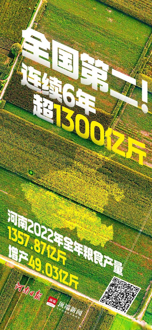 2023年河南省粮食产量再超1300亿斤