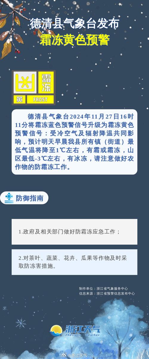 浙江省德清县发布道路结冰黄色预警