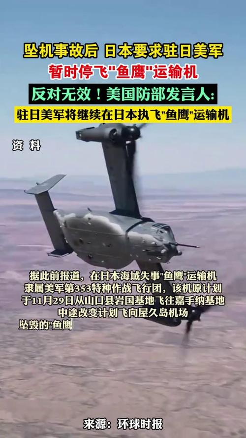 美国防部:美军“鱼鹰”运输机在日本鹿儿岛坠毁原因系机器故障