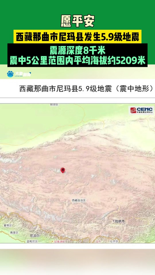 西藏那曲尼玛县发生5.9级地震 暂无人员伤亡